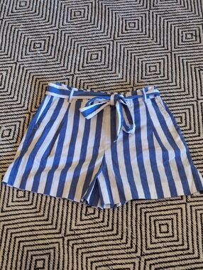 J. Crew Blue and White Vertical Stripe Tie-Waist Shorts